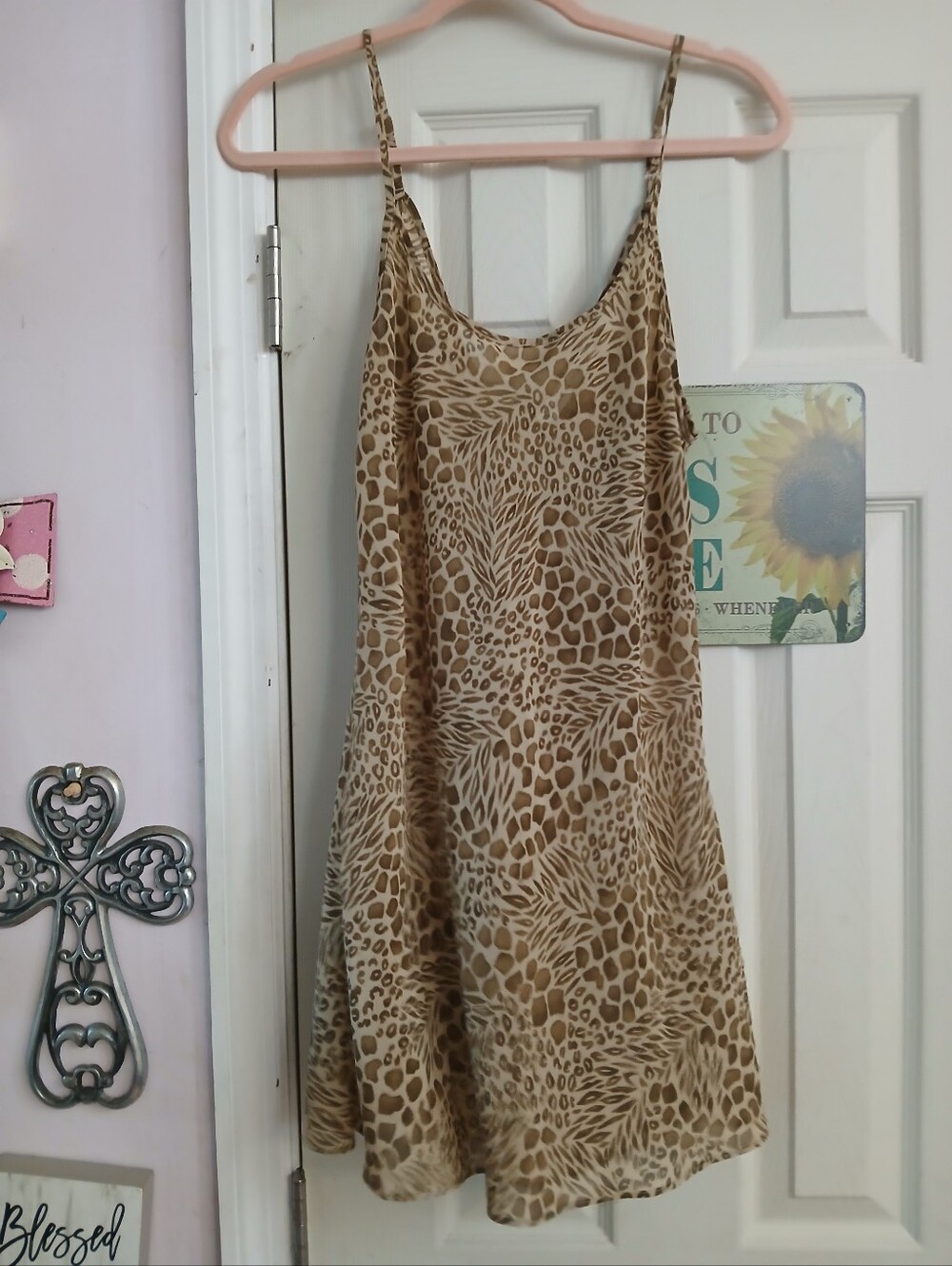 Victoria’s Secret Vintage Chemise Nighty dress Small Animal Print Cat Semi Sheer